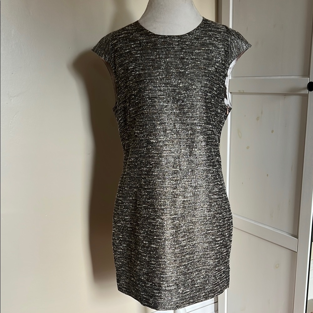 Ted Baker London Metallic Tweed Short Sleeve Shift Mini Dress Rose Gold Zipper